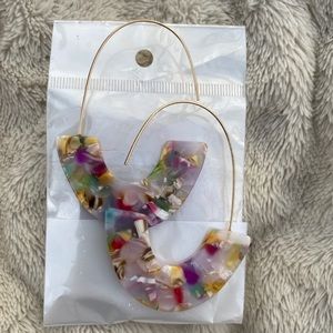 Colorful Half Moon Hoop Earrings with Gold Wire